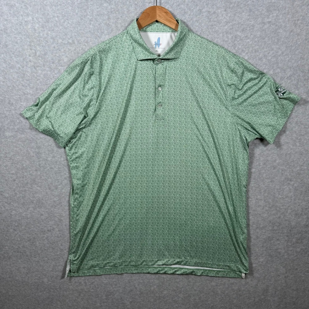 Johnnie-O Featherweight Mens XL Green Clover Print Golf Polo Shirt UPF 50